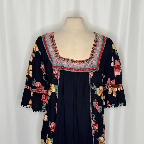 By ANTHROPOLOGIE Dakota Floral Embroidered Top Blouse Peasant Square‎ Neck Large - Image 9