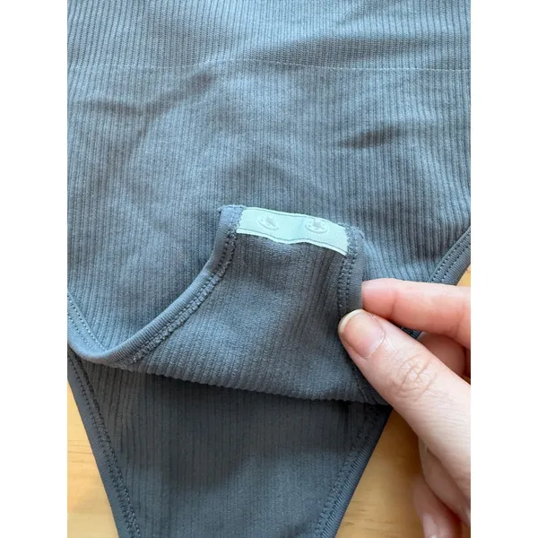 OQQ Gray Ribbed‎ Bodysuit XL Nylon Spandex Adjustable Straps - Image 2