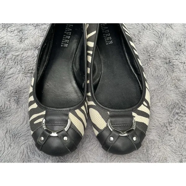 Zebra Ballet Flats Lauren Ralph Lauren Abigail II Black White Buckle Size 8B - Image 4