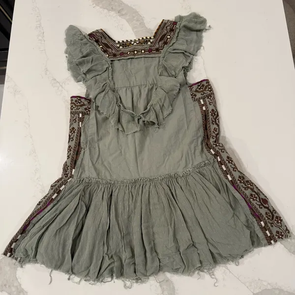 Free People Day Glow Boho Embroidered Mini Dress Women’s Medium Spanish Moss - Image 15