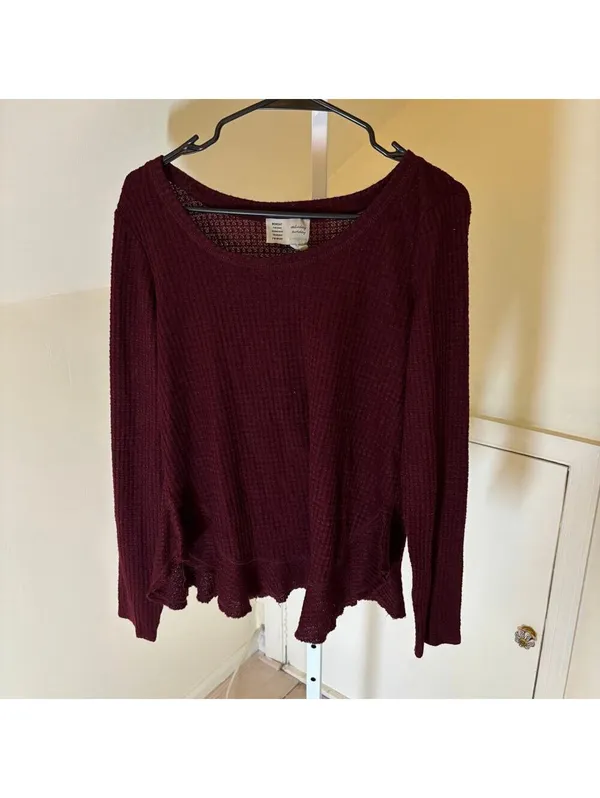 Anthropologie Saturday Sunday EUC Women's Wendy Waffle Knit Top Maroon Size M - Image 3