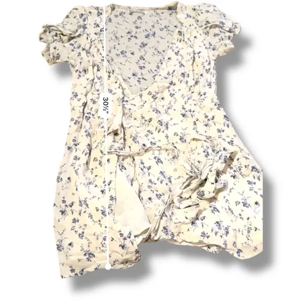 Reformation Ellwood Short Sleeve Wrap Mini Dress in Sinead White Blue Floral‎ M - Image 10