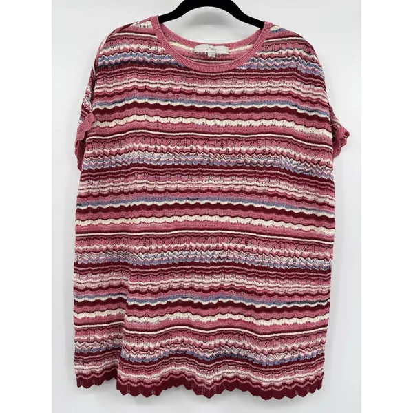 Loft Chevron Pullover Sweater Knit Women L Multi Pink Lightweight Summer Top - Image 2