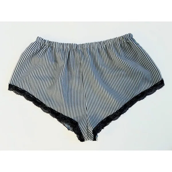 Black & White Pinstripe Lace Trim Sleep Shorts - Image 3