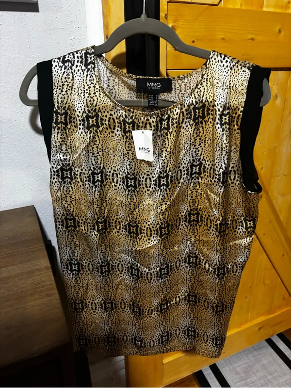 MNG by‎ Mango Animal Print Sleeveless Top with Black Trim - Size 6 Medium - Image 3