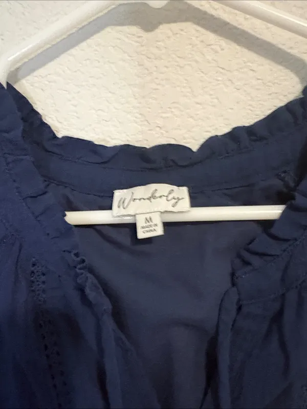Wonderly Navy Tie-Front Ruffle Tiered blouse - Image 2