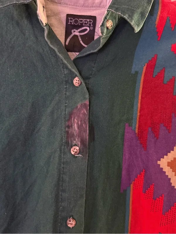 Vintage Roper Teal Southwestern Aztec Button Down Western Shirt Womens Cowgirl - Image 5