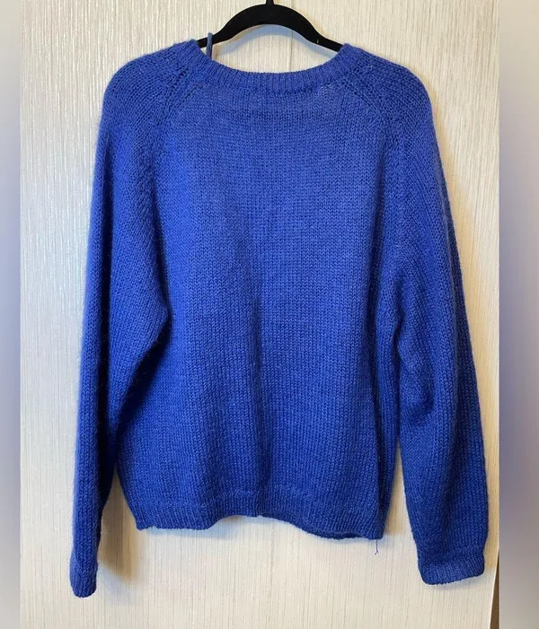 Vintage Bramble Lane Mohair Blend Cardigan – Royal Blue Cozy Y2K Grandpa Sweater - Image 3