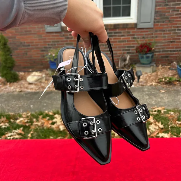 Nwt Size 7 Peyton Double Buckle black Slingback Flats by wild‎ fable punk rock - Image 7