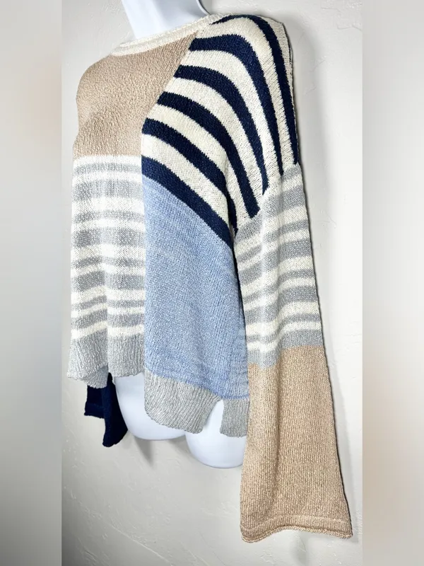 New Me Striped Colorblock Bell Sleeve Sweater Size Medium - Image 3