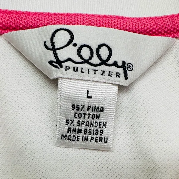Lilly Pulitzer Womens Sleeveless Pima Cotton Polo Shirt White L Tennis Golf‎ Vtg - Image 5