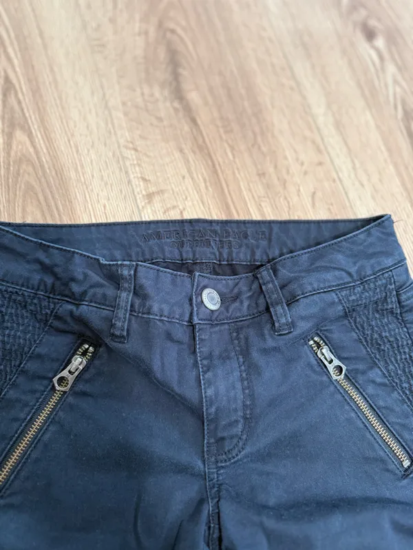 American Eagle Black Moto Jegging Zip Pocket‎ Super Stretch Skinny Jeans Size 4 - Image 5