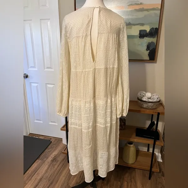Free People Gemma Eyelet Lace Midi Dress XS Cream Cottage Core Prairie Romantic - Image 9