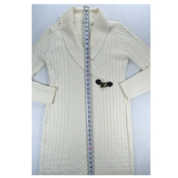 Calvin Klein Womens Cream Cable Knit Shawl Collar Toggle Sweater Dress Large - Image 7
