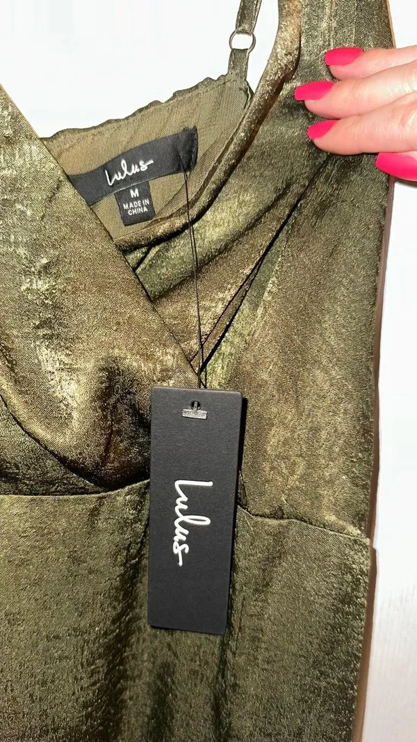 Lulus Constantine Olive Green Satin Maxi Dress - Image 4