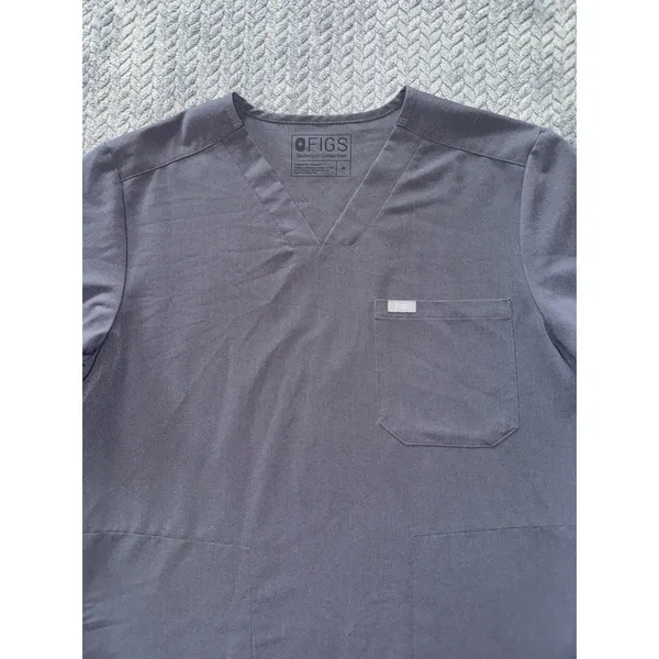 FIGS Women's Technical Collection Scrub Top Gray Short Sleeve V Neck Pocket Sz M - Image 2