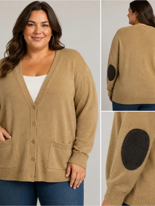 GAP V-Neck Button Cardigan Camel Tan Elbow Patches Wool Blend Grandpa Academia - Image 2