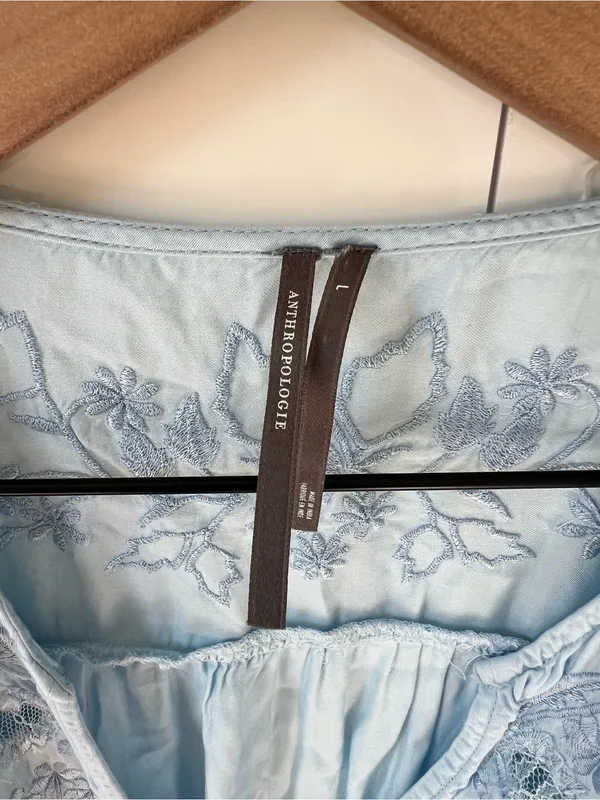 By Anthropologie Embroidered V-Neck Peplum Blouse Top in Nantucket Breeze Blue - Image 8