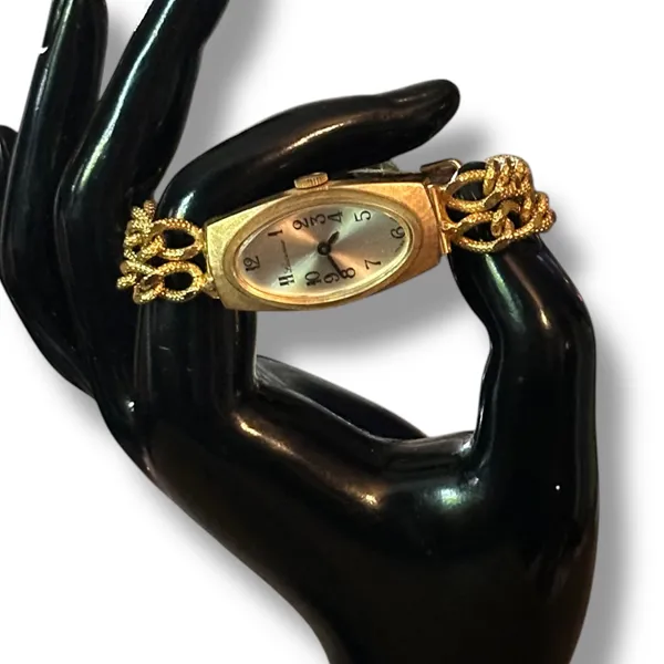 Vintage Lucerne gold tone chain and leather band watch - Image 2
