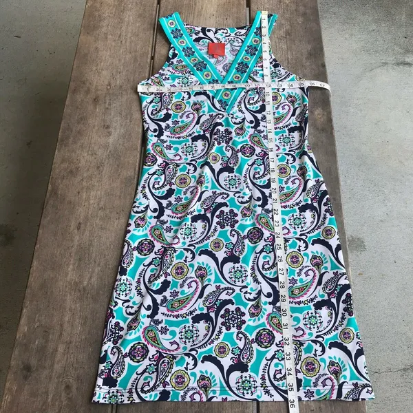 Tracy Negoshian Womens Dress Size XS Teal White Print Tank Bright Bold Preppy‎ - Image 6