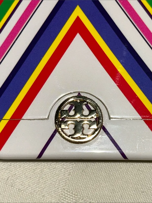 Tory Burch White Chevron Stripe iPhone Case with Multicolor Accents - Image 2