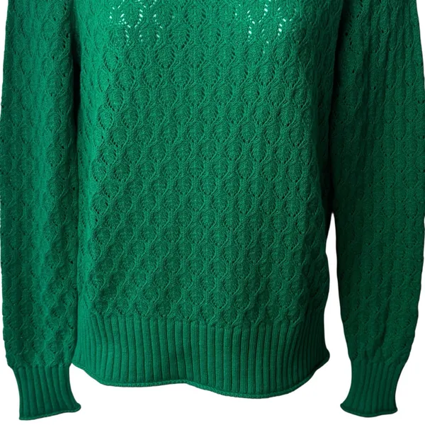 NEW LOFT‎ Green Eyelet Knit Crewneck Sweater Long Sleeve Spring Cozy Preppy S - Image 4