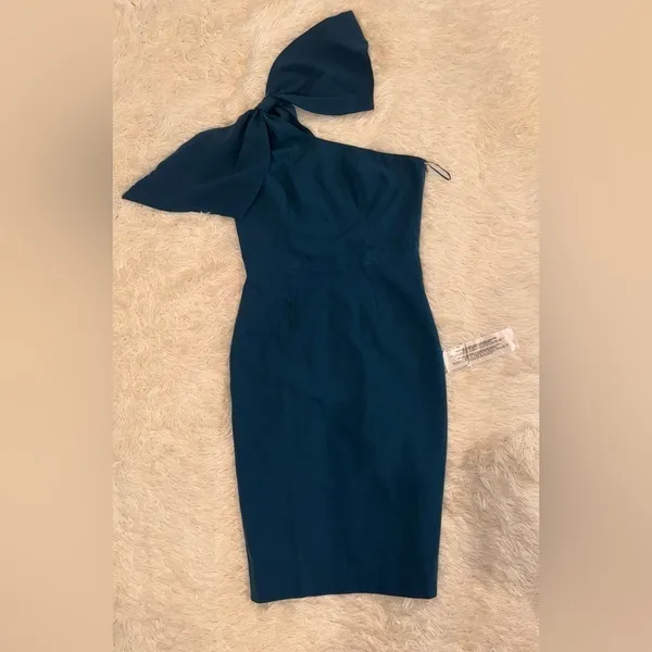 NWOT Dress The Population TIFFANY One Shoulder MIDI Dress green pine L - Image 3