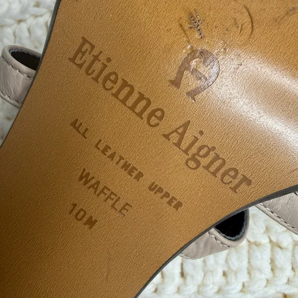 ETIENNE AIGNER Leather Strappy Square Toe Block Heel Sandal Beige Women's 10 - Image 6