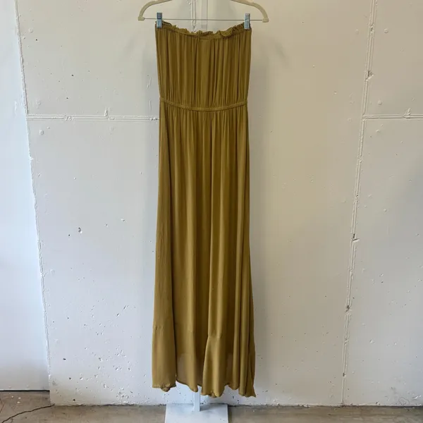 Elan Mustard Yellow Strapless Button Front Maxi Dress Small RG5761 Boho Tassel - Image 2