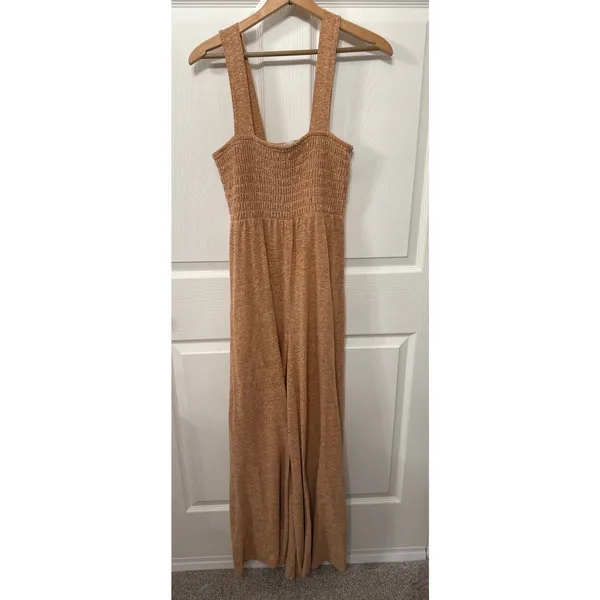 Free People FP Beach Homecoming Wide Leg Linen Blend Jumpsuit in Orange, S - Image 2