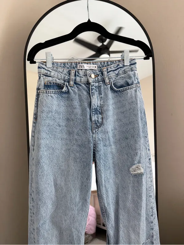 Zara Light Blue Distressed High-Rise Straight Jeans - Image 2