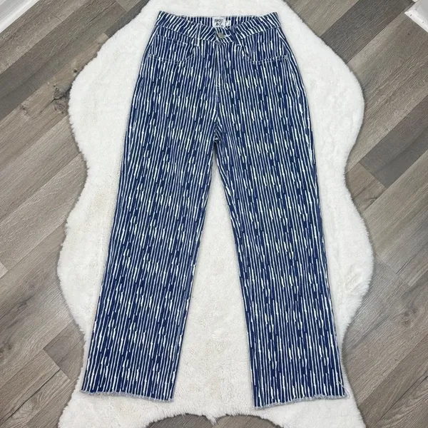 Princess Polly Danica Jeans Womens 0‎ Blue White Painted Stripe Crop Straight - Image 3