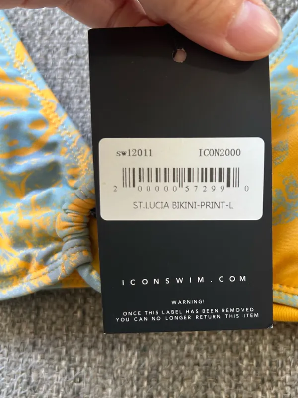 Icon Swim Yellow & Light Blue Marble String Bikini Top | Size Large (New) - Image 3