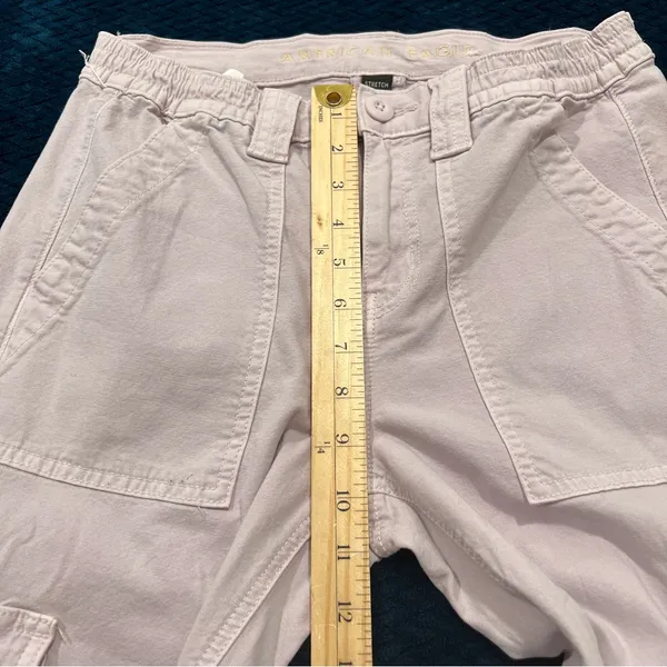 American Eagle Stretch Cargo Straight Pant Lilac Ice‎ High Rise Utility 4 Long - Image 13