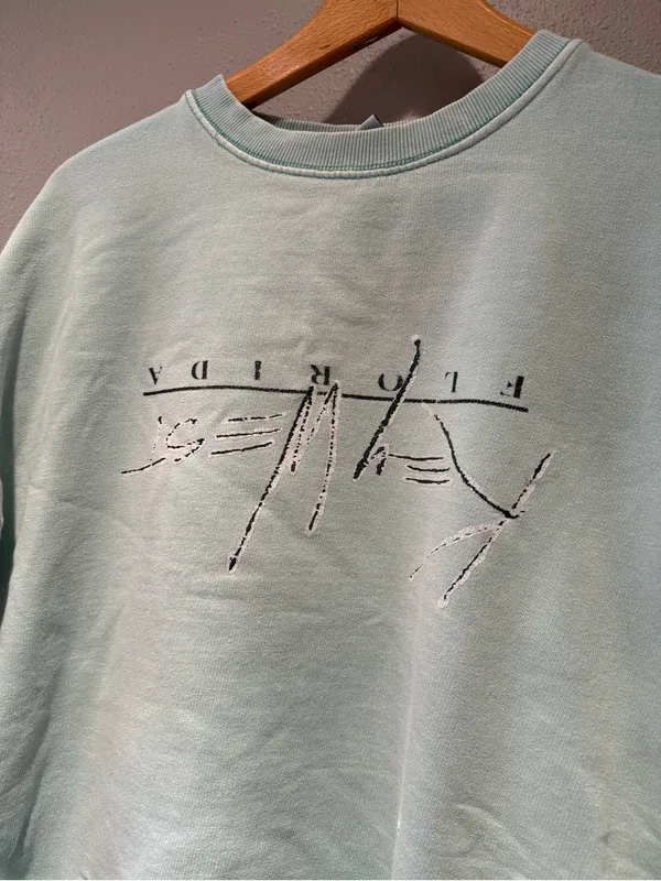 Vintage Key West Florida Graphic Crewneck Sweatshirt Pastel Blue Light Teal - Si - Image 2