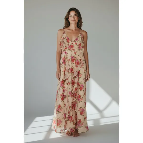 NWT Old Navy Floral Ruffle Maxi Dress Chiffon Wedding Guest Cottage Core Flowey - Image 2