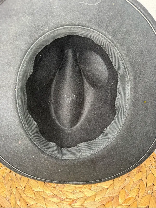 WR Black Felt Western Hat Fedora Mountain Forest hand Etching Cowboy Brown Band - Image 7