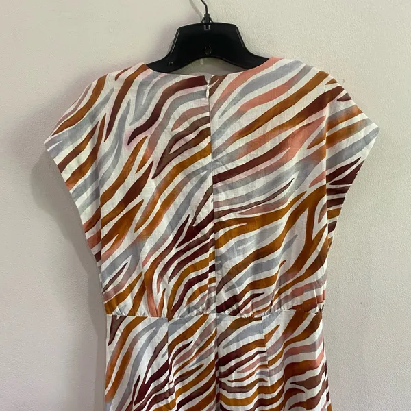 Ann Taylor Linen Blend‎ Midi Zebra Stripe Mock Neck Flare Dress Size 0 - Image 8