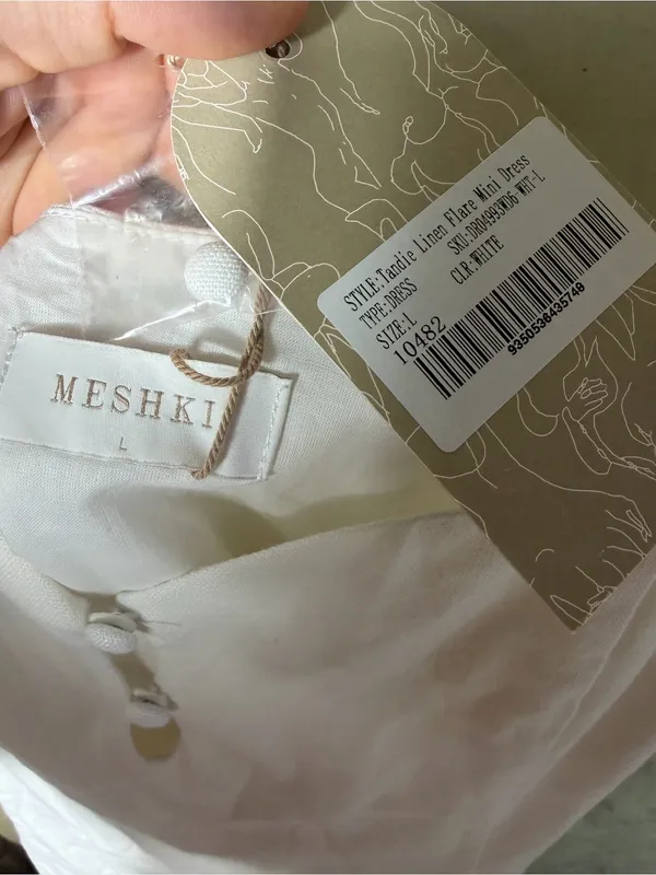 New Meshki Tandie Linen Flare Mini Dress White Size Large - Image 7