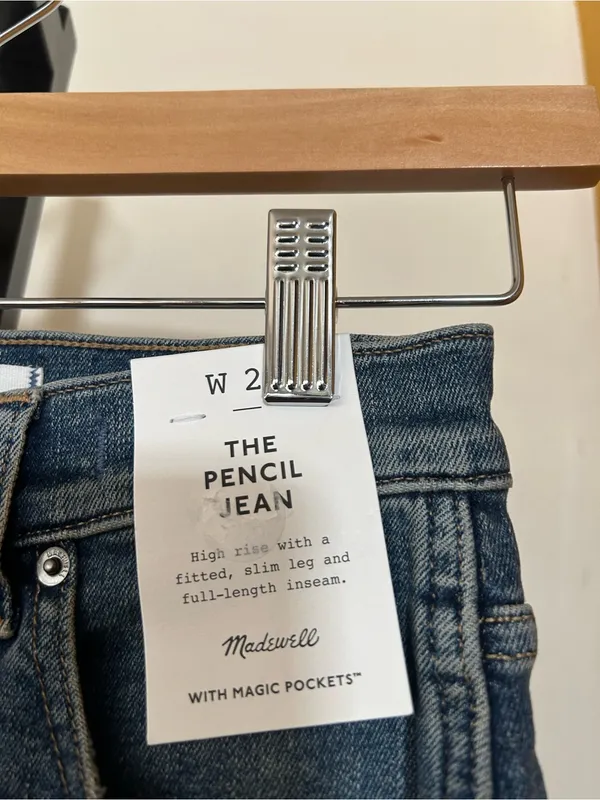 Madewell The‎ Pencil Jean Super Stretch Denim High Rise Concho Wash NWT Size 24 - Image 5