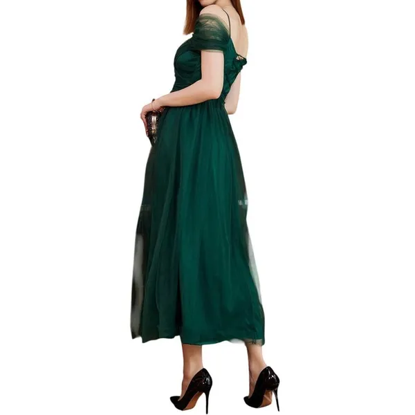 SheIn Mesh Cold Shoulder Ankle Length A-Line Dress in Green, Size S​⁠​ - Image 2