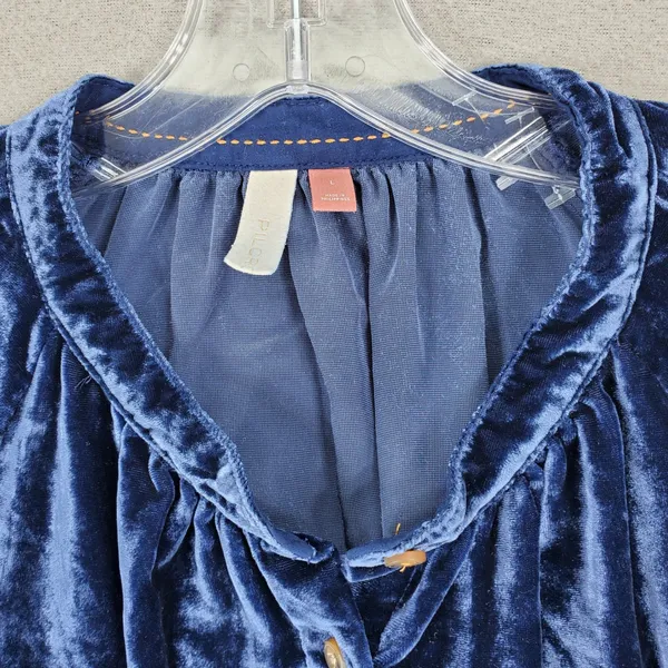 Pilcro and the Letterpress Blouse Women L Blue‎ Velvet Button Front Long Sleeve Anthropologie Top - Image 2