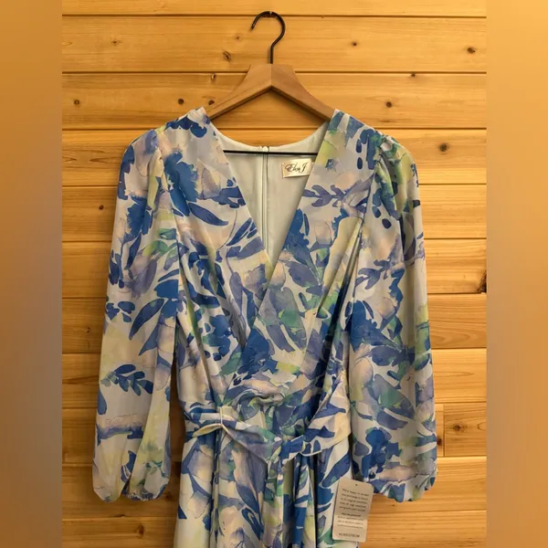 NWT Eliza J Size 10 Floral Long Sleeve Ruffled Hi Low Maxi Dress Party Wedding - Image 5