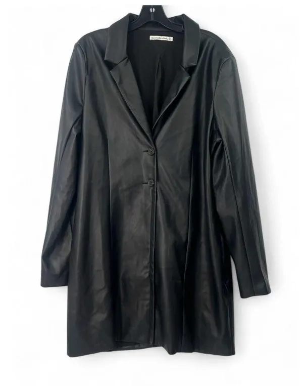 ABERCROMBIE & FITCH XL Blazer Dress Jacket Faux Leather Oversized Women's Black - Image 2