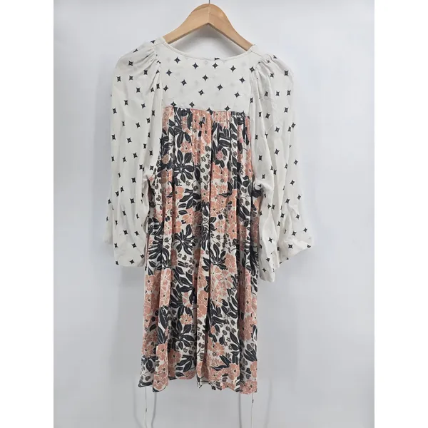 Free People Tunic Womens S Mixed Print Floral V-Neck Bell Sleeve Ivory EUC - Image 3
