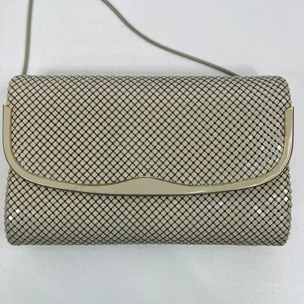 Elka Small Handbag Clutch Cream Metal Mesh Vintage Gold Tone Chain Evening Bag - Image 3