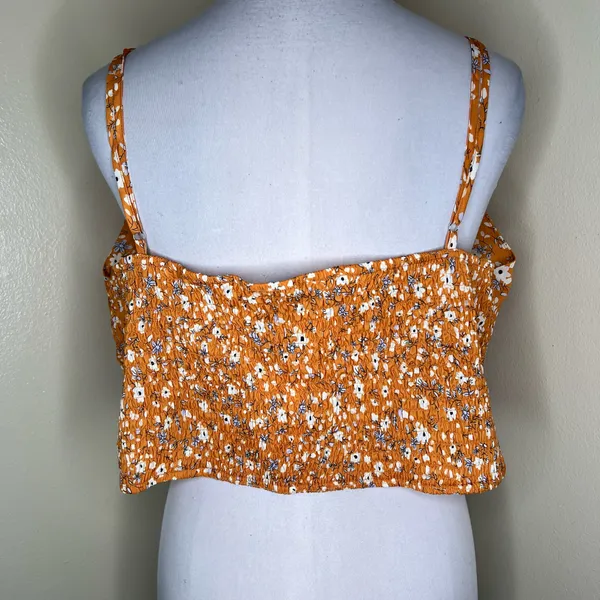 Cider Crop Top 3XL Plus Curvy Ditsy Floral Cami Tank Orange Smocked V-Neck NEW - Image 4