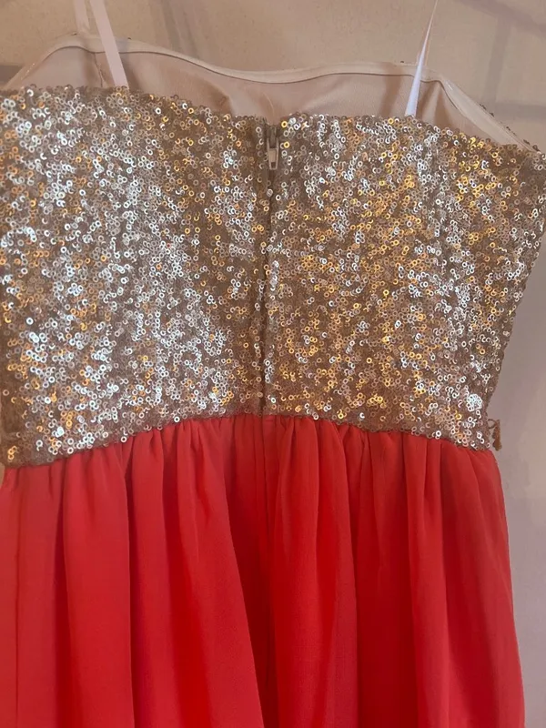 Jodi Kristopher Strapless Sequin Bodice Red Chiffon Dress S - Image 6