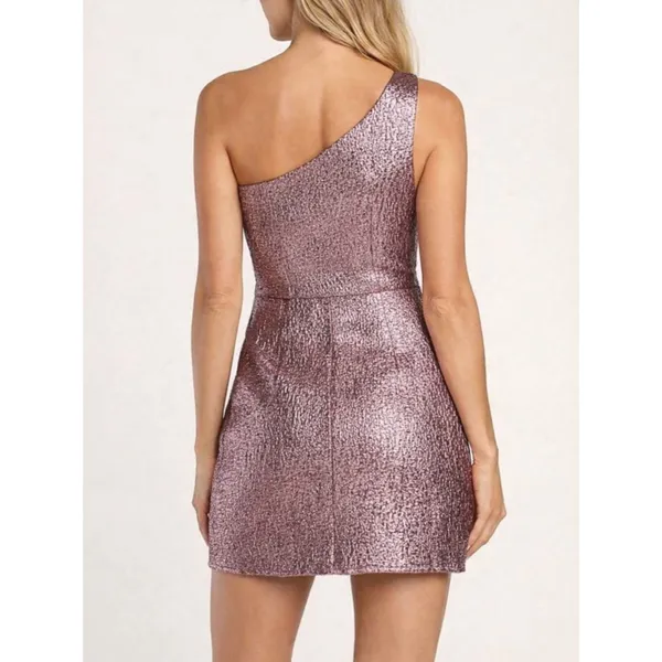 NWT Lulus Pink Metallic Jacquard One Shoulder Mini Dress Sz Small Bodycon Party - Image 4