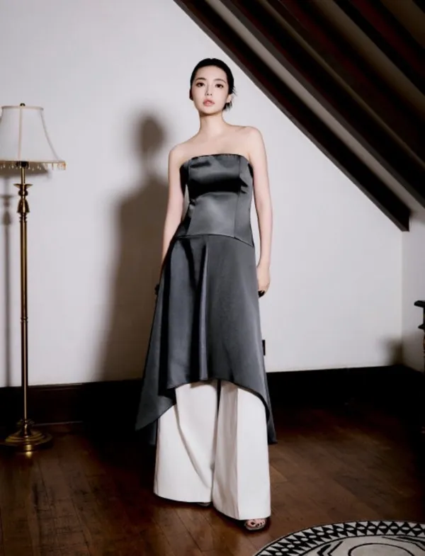 BNWT Zara Dark Gray ZW Collection Asymmetric Satin Dress - Image 4